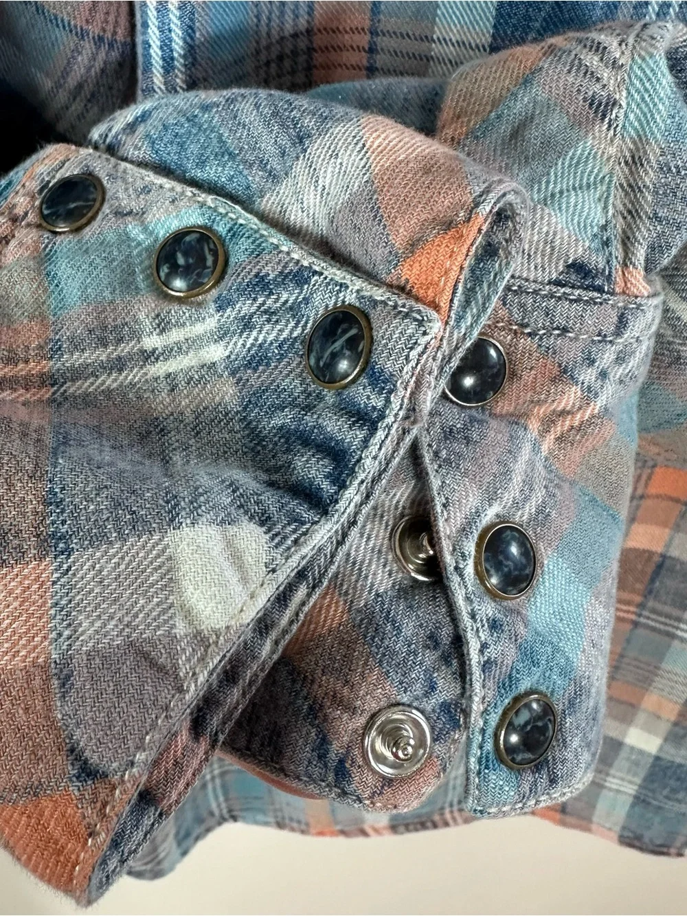 True Religion Blue and Peach Plaid Button-Down Shirt